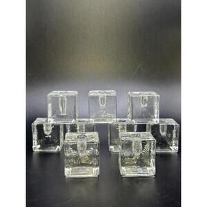 Set Of 9 Glass Ice Cube Candle Holders 1.25 Inch Blenko? Dansk?